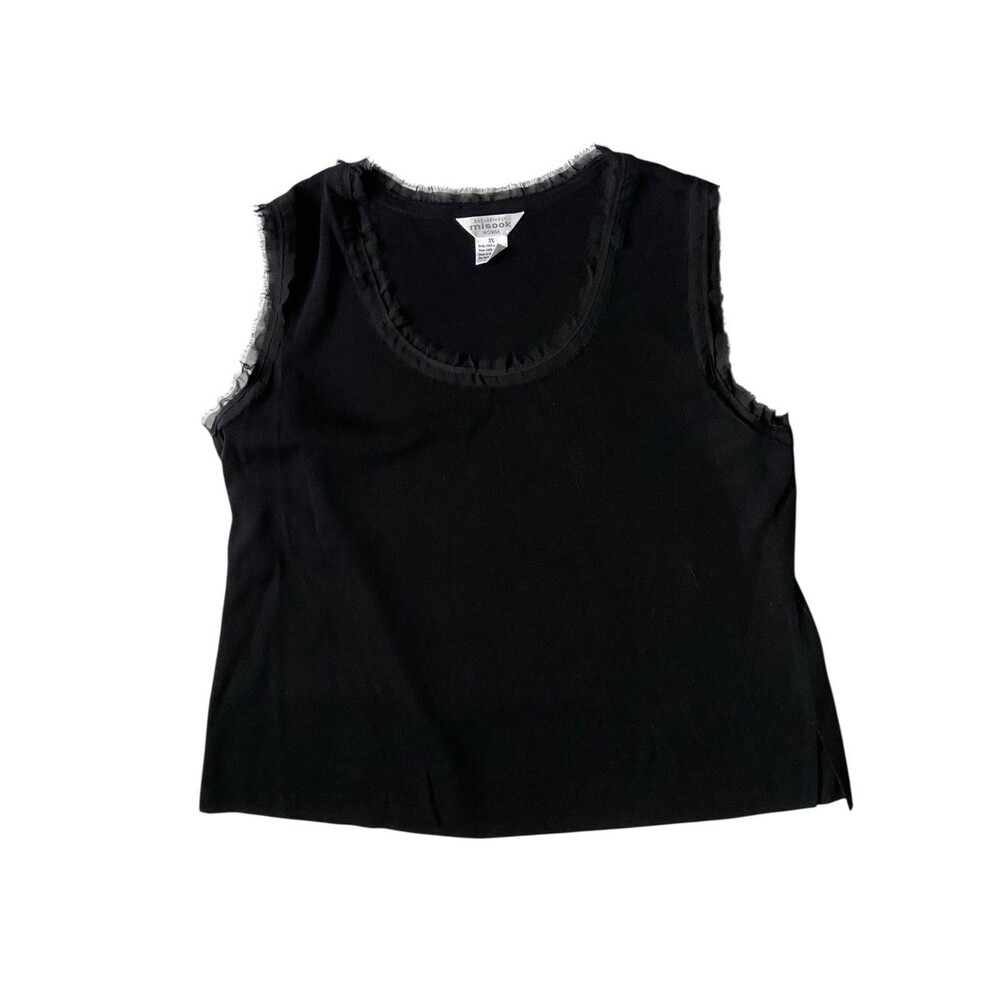 Misook‎ Sleeveless Top Size 3X Black Sheer Trim Minimalist Quiet Luxury Capsule